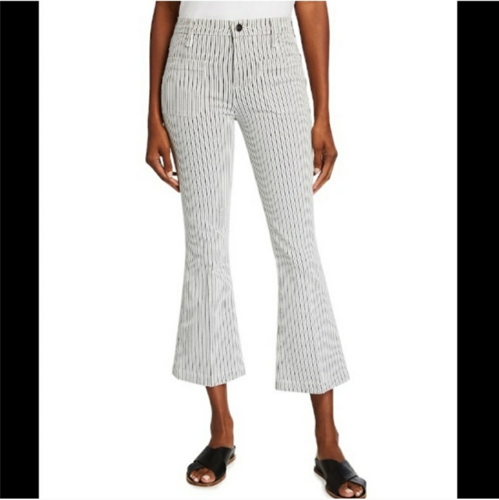 Frame Denim Le Bardot Crop Flare Striped Jeans Size 33 Blanc Multi Like New